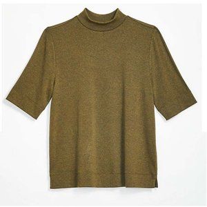 LOFT Mock Neck TOP Short Sleeves Medium Green